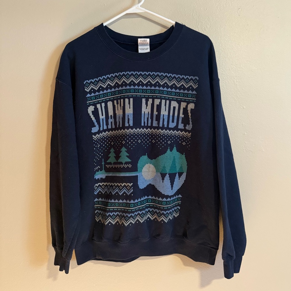 Not for sale-Shawn Mendez Holiday Navy Blue Graphic Crewneck Sweatshirt